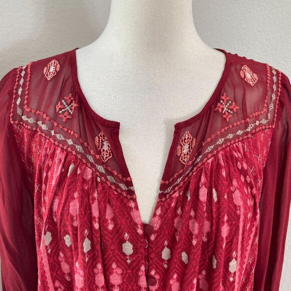 Lucky Brand Womens Plus XXLEmbroidered Boho Peasant Blouse Shirt 3/4 Sleeve - Picture 2 of 9